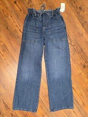drapey denim jeans xs nwt time&tru drawstring elastic waist pull on pockets